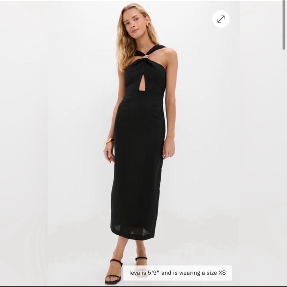 Tuckernuck Black Linen Francis Knot Front Midi Dress